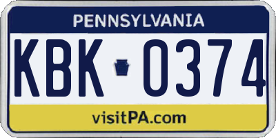 PA license plate KBK0374