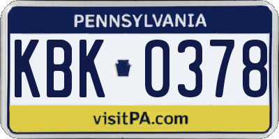 PA license plate KBK0378