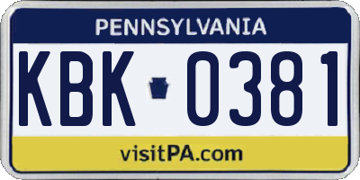 PA license plate KBK0381