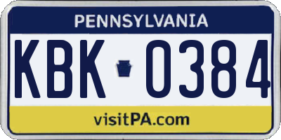 PA license plate KBK0384
