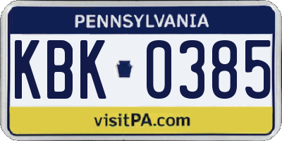 PA license plate KBK0385
