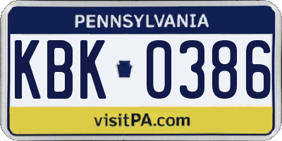 PA license plate KBK0386