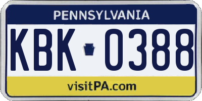 PA license plate KBK0388