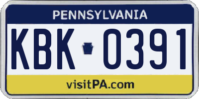 PA license plate KBK0391