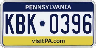PA license plate KBK0396