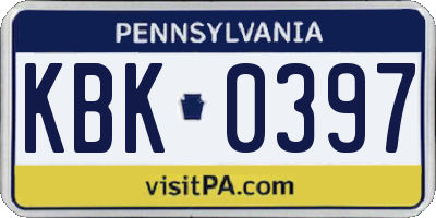 PA license plate KBK0397