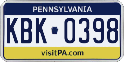 PA license plate KBK0398