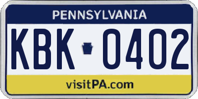 PA license plate KBK0402