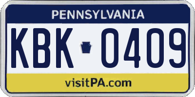 PA license plate KBK0409