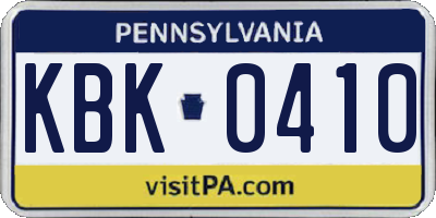 PA license plate KBK0410