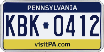 PA license plate KBK0412
