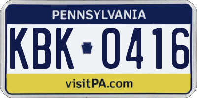 PA license plate KBK0416