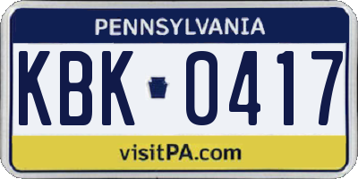 PA license plate KBK0417