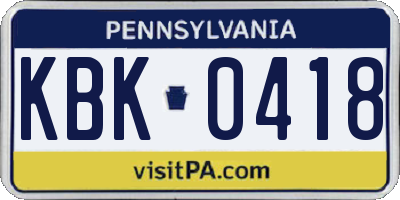 PA license plate KBK0418