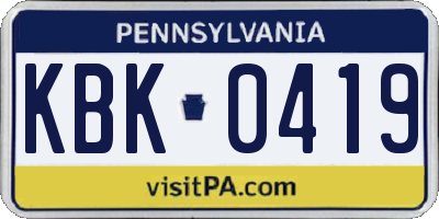 PA license plate KBK0419