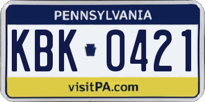 PA license plate KBK0421
