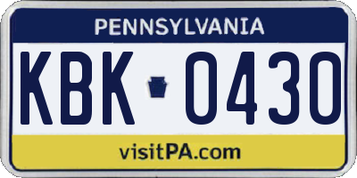 PA license plate KBK0430