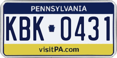 PA license plate KBK0431