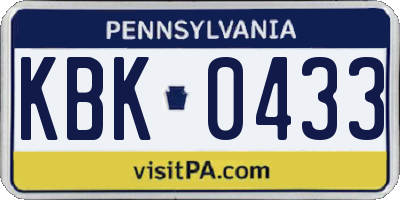 PA license plate KBK0433