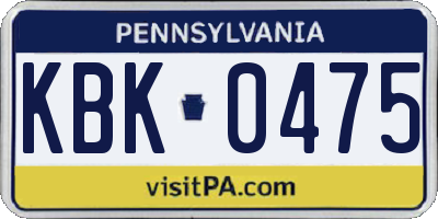 PA license plate KBK0475