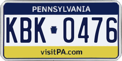 PA license plate KBK0476