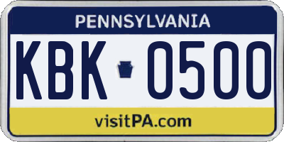 PA license plate KBK0500