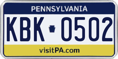 PA license plate KBK0502