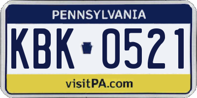 PA license plate KBK0521