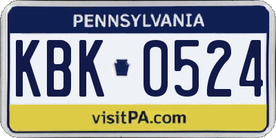 PA license plate KBK0524