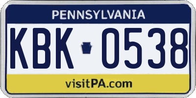 PA license plate KBK0538