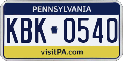 PA license plate KBK0540