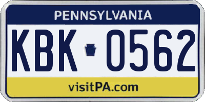 PA license plate KBK0562