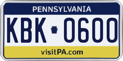 PA license plate KBK0600