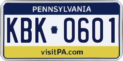 PA license plate KBK0601