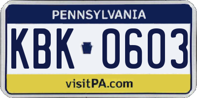 PA license plate KBK0603