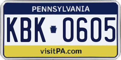 PA license plate KBK0605