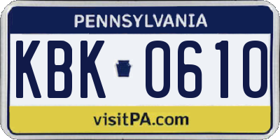 PA license plate KBK0610