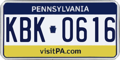 PA license plate KBK0616