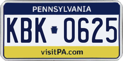 PA license plate KBK0625