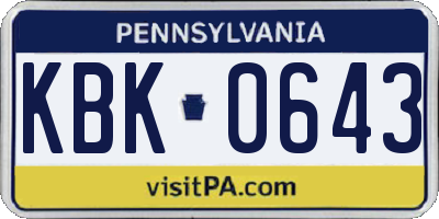PA license plate KBK0643