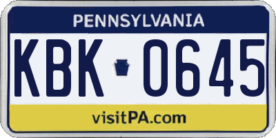 PA license plate KBK0645