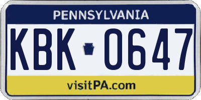 PA license plate KBK0647