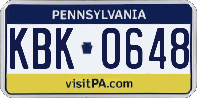PA license plate KBK0648