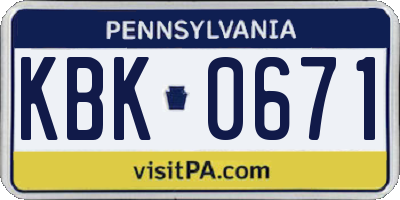 PA license plate KBK0671