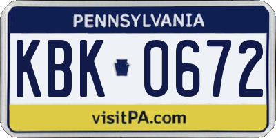 PA license plate KBK0672