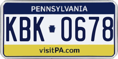 PA license plate KBK0678