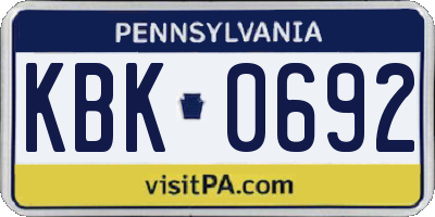 PA license plate KBK0692