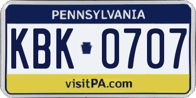 PA license plate KBK0707