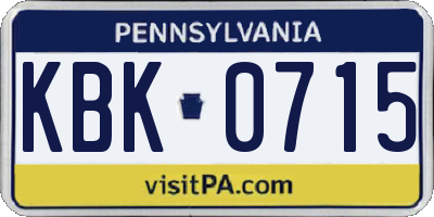 PA license plate KBK0715