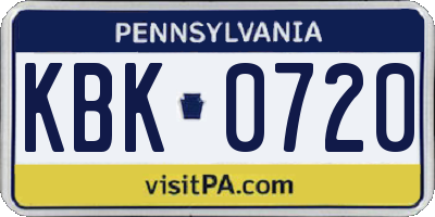 PA license plate KBK0720